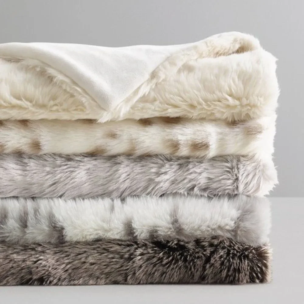 RESTORATION HARDWARE BABY LUXE FAUX FUR STROLLER BLANKET SNOW LEOPARD
